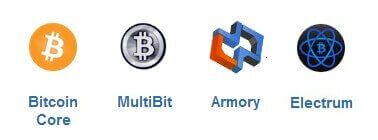 Варианты кошельков Bitcoin Core, MultiBit, Armory и Electrum