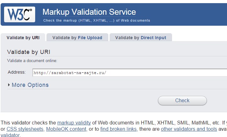 Проверка html кода через validator.w3.org
